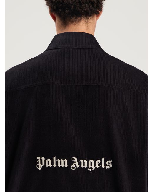 Palm Angels Blue Classic Logo Corduroy Overshirt Anthracite for men