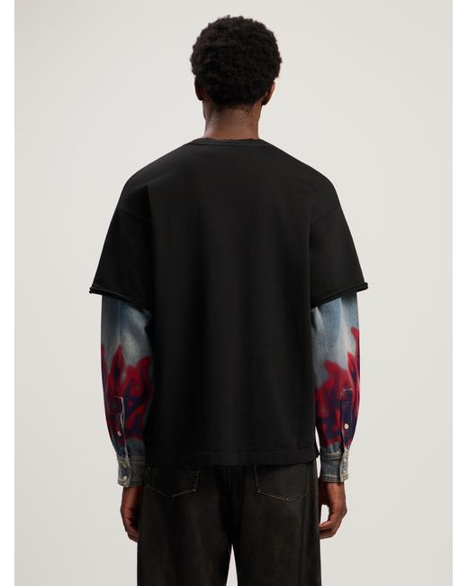 Palm Angels Black Flames Hybrid Long-Sleeve Shirt for men