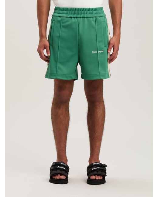 Palm Angels Green Embroidered Logo Track Shorts Forest for men