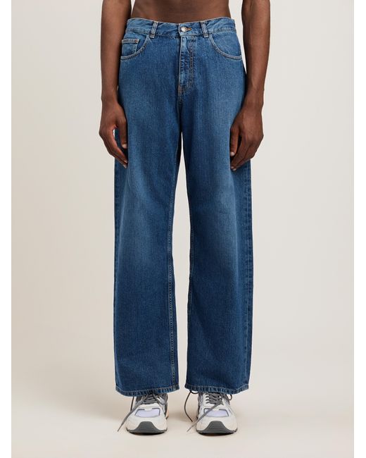 Palm Angels Blue Curved Logo Loose Jeans for men