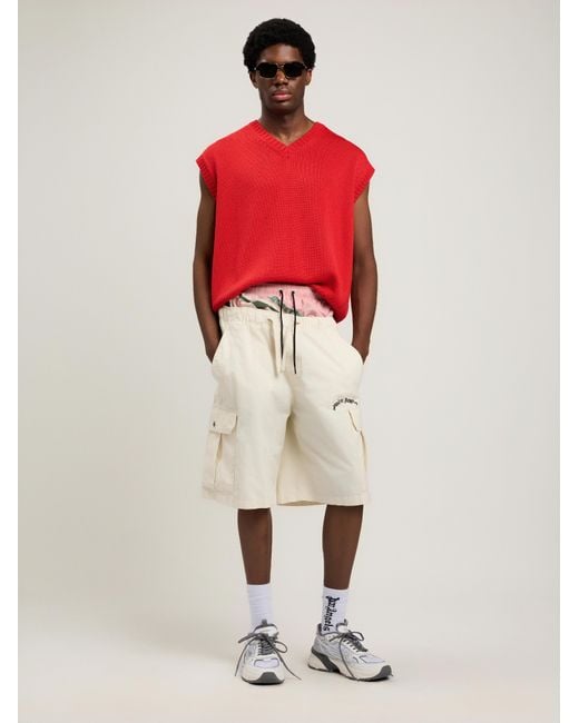Palm Angels Natural Curved Logo Loose Cargo Shorts for men