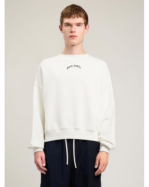 Palm Angels White Back Curved Logo Loose Sweatshirt for men