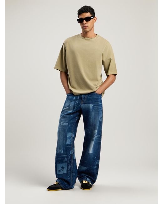 Palm Angels Natural Curved Logo Loose Collar T-Shirt Army for men