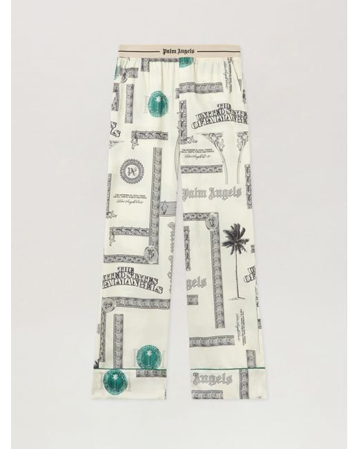 Palm Angels White Dollar Print Pajama Pants Ivory