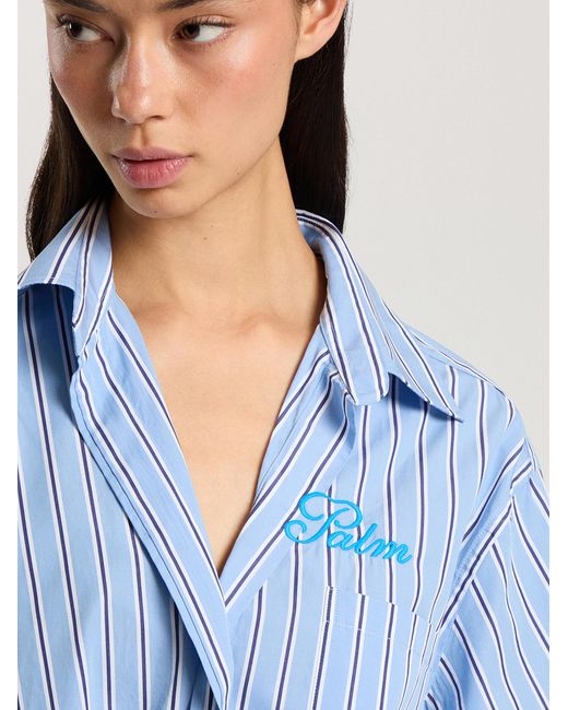 Palm Angels Blue Palm Sway Oversized Shirt Medium