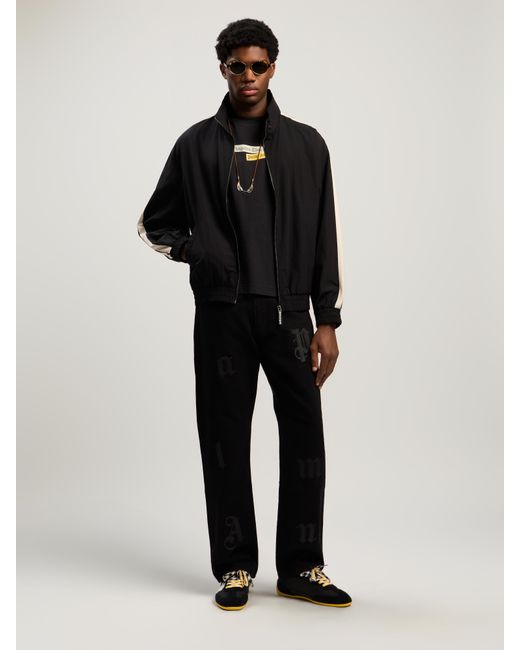Palm Angels Black Logo Patch Straight Jeans for men