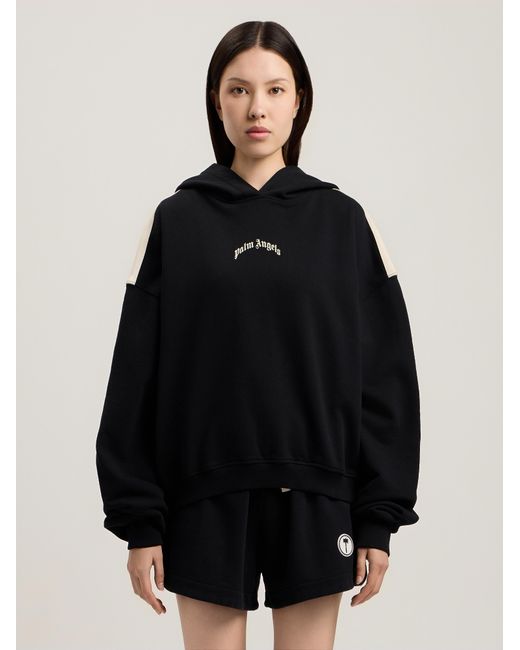 Palm Angels Black Curved Logo Loose Crop Hoodie