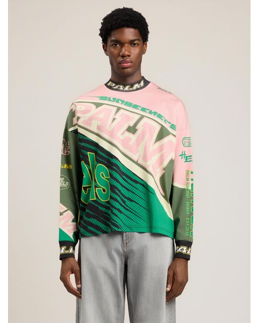 Palm Angels Green Racing Loose Long-Sleeved T-Shirt for men
