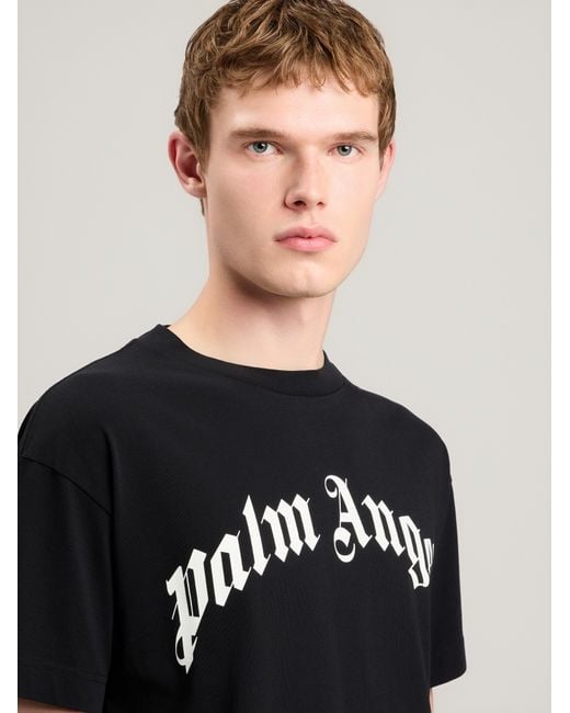 Palm Angels Black Curved Logo T-Shirt for men