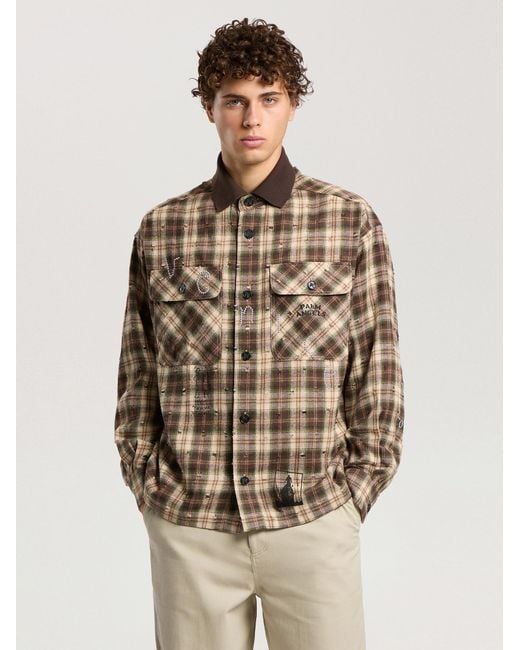 Palm Angels Natural Surfer Dream Check Loose Shirt for men
