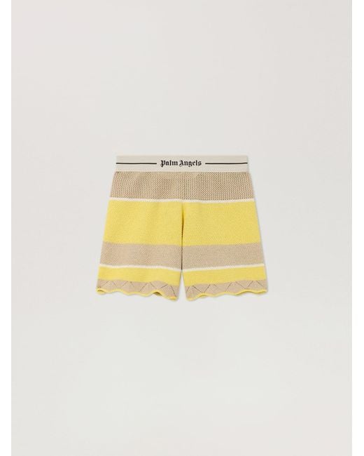 Palm Angels Yellow Logo Beach Knit Shorts Light