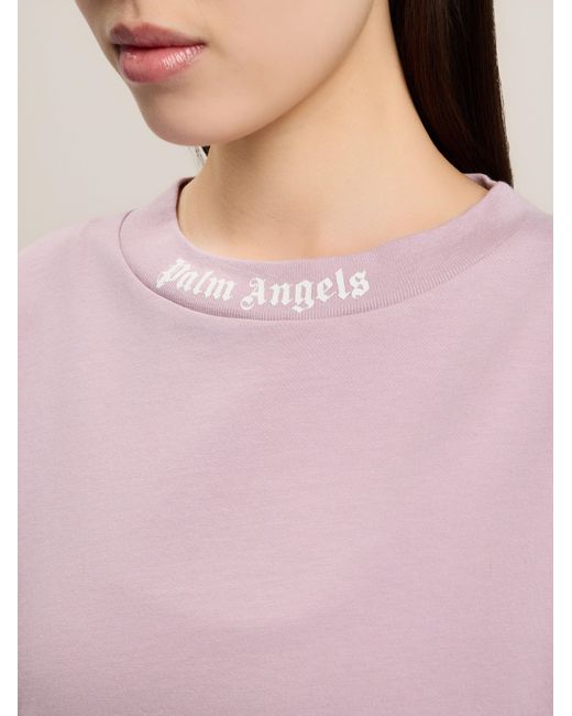 Palm Angels Pink Dripping Curved Logo Over T-Shirt