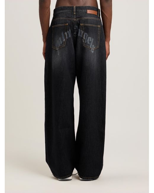 Palm Angels Blue Curved Logo Loose Jeans for men