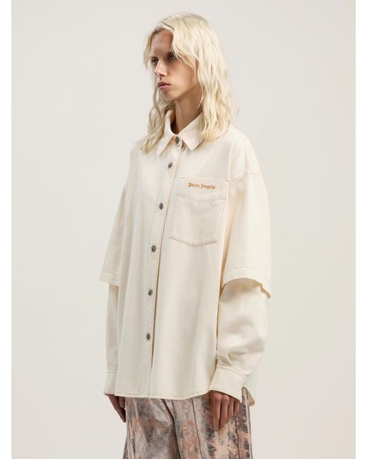 Palm Angels Natural Hybrid Denim Overshirt Off