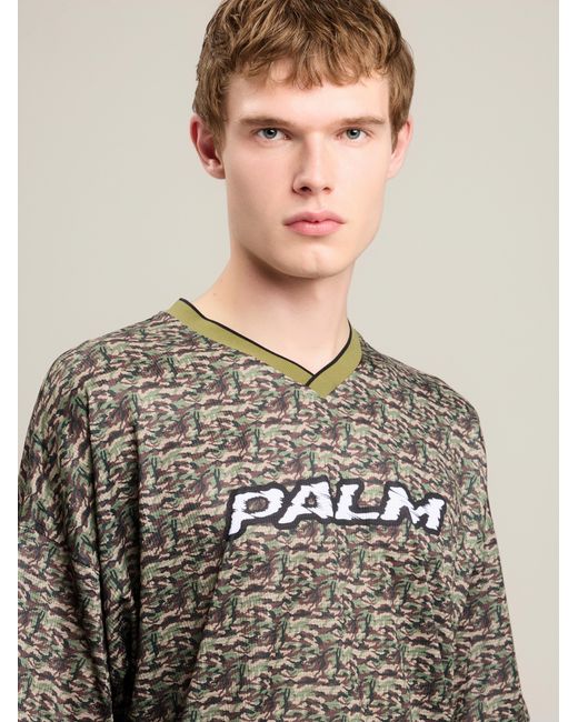 Palm Angels Gray Camo Allover Palm Sport T-Shirt for men
