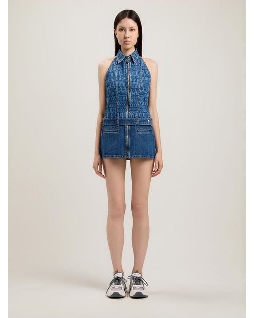 Palm Angels Blue All-Over Logo Denim Dress
