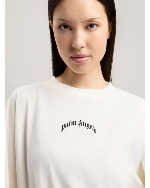 Palm Angels Natural Curved Logo Over T-Shirt