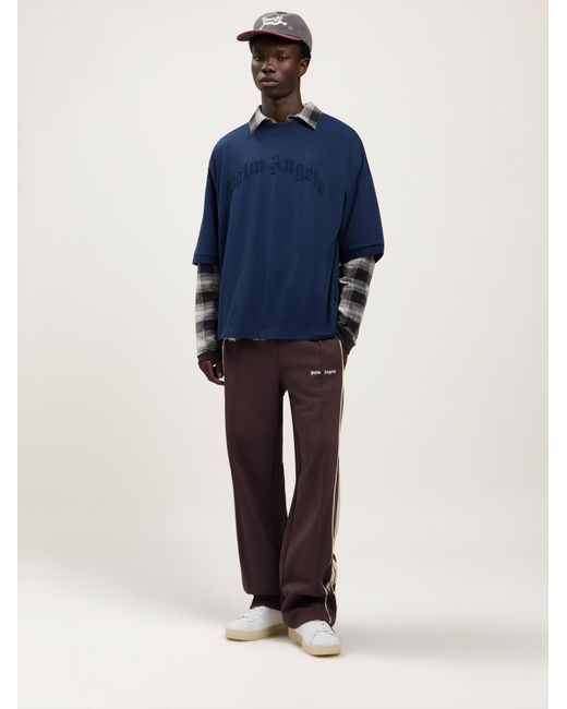 Palm Angels Blue Curved Logo Loose Double T-Shirt for men