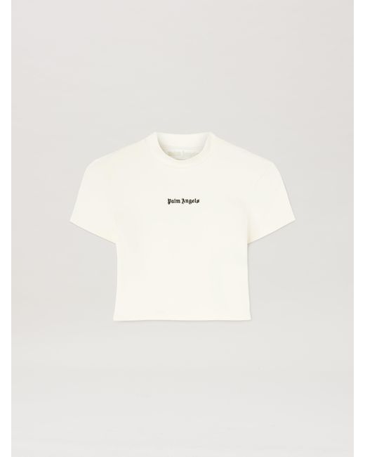 Classic Logo Cropped Baby T-Shirt Donna Off di Palm Angels in Natural
