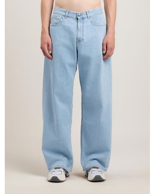 Palm Angels Blue Curved Logo Loose Jeans for men