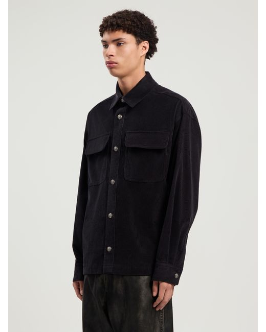 Palm Angels Blue Classic Logo Corduroy Overshirt Anthracite for men