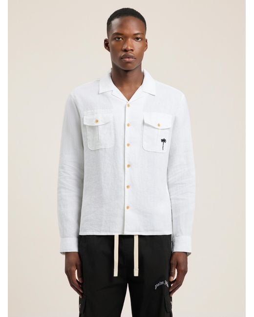 Palm Angels White Palm Tree Bowling Shirt for men
