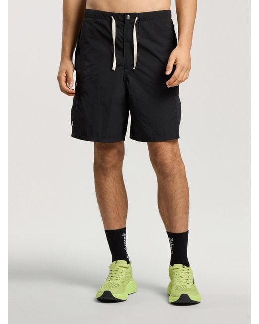 Palm Angels Black Palm Type Loose Cargo Shorts for men