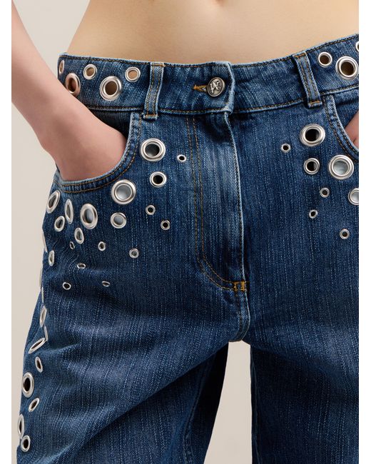 Palm Angels Blue Eyelets Straight Jeans