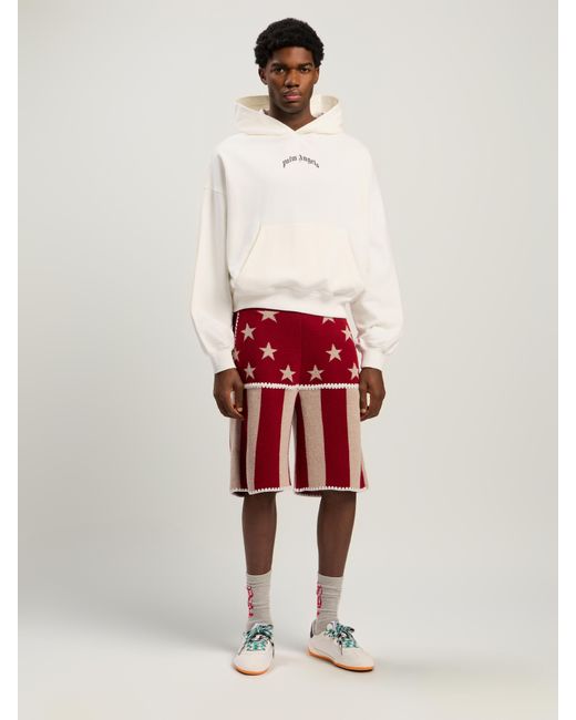 Palm Angels Natural Back Curved Logo Loose Hoodie Off for men