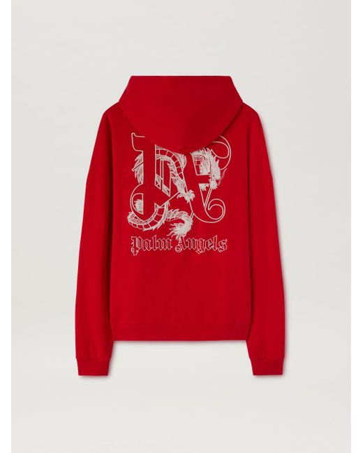Palm Angels Red Hoodie With Dragon for men