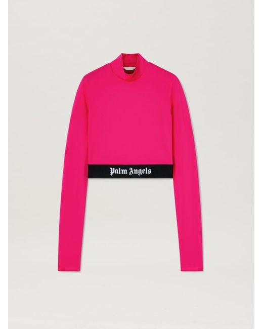 Palm Angels Pink Logo Long-Sleeved Top