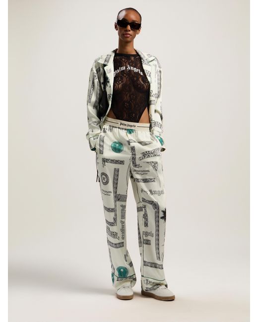Palm Angels White Dollar Print Pajama Pants Ivory