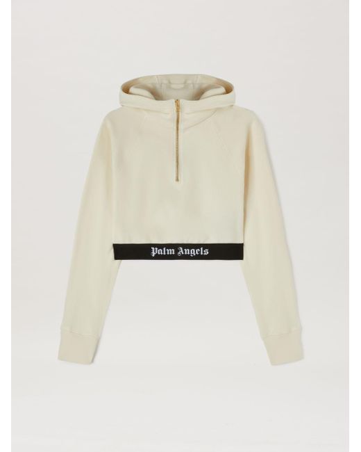 Palm Angels Natural Logo Tape Zipped Hoodie