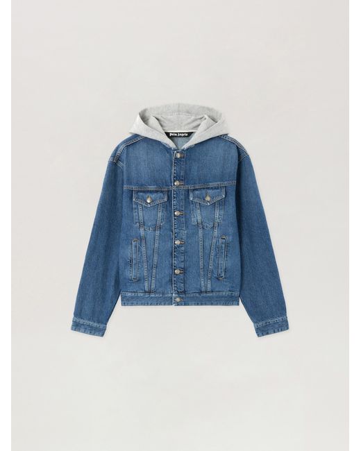 Palm Angels Blue Curved Logo Denim Jacket for men