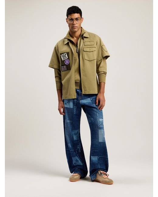 Palm Angels Blue Military Patch Zipped Shirt Army for men