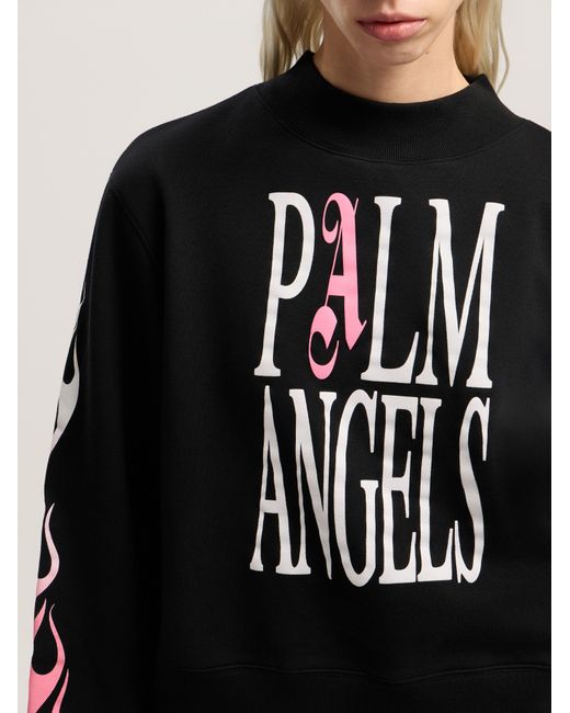 Palm Angels Black Flames Fitted Crew Sweatshirt