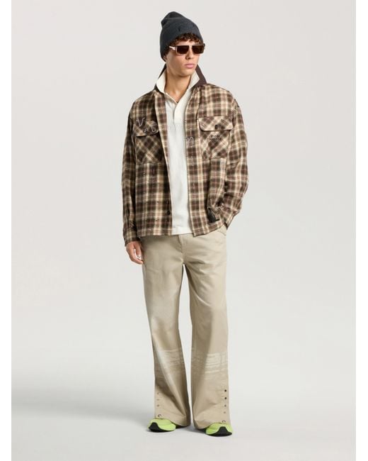 Palm Angels Natural Surfer Dream Check Loose Shirt for men