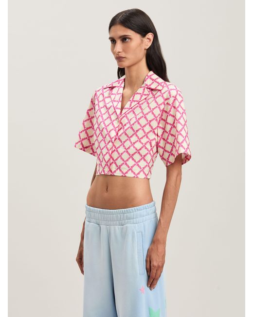 Palm Angels Pink Net Logo Crisscrossed Shirt Ivory