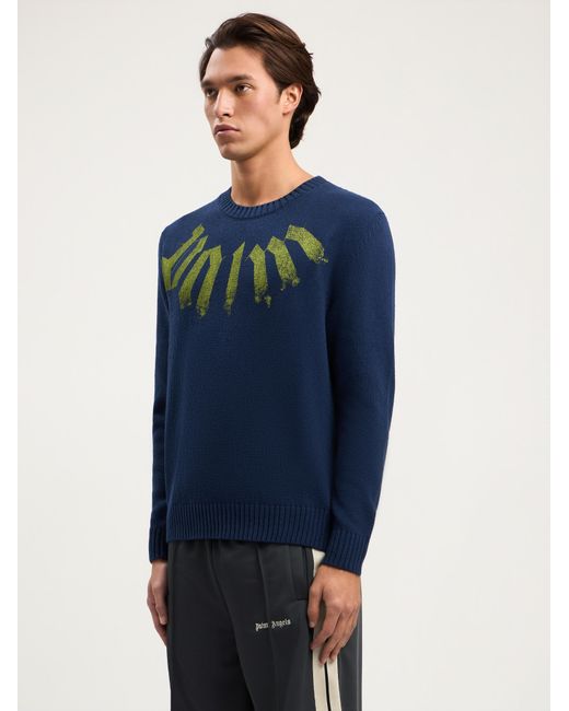 Palm Angels Blue Big Neck Logo Sweater for men