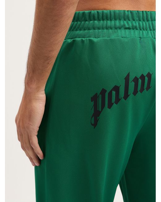Palm Angels Green Back Curved Logo Track Pants for men