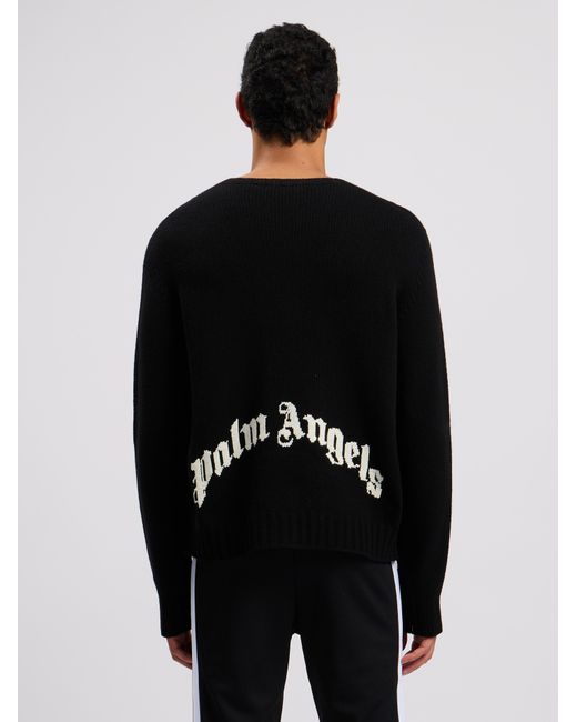 Palm Angels Black Curved Logo Sweater for men