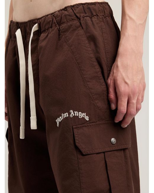 Palm Angels Brown Curved Logo Loose Cargo Shorts for men