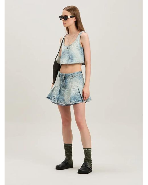 Palm Angels Blue Palms Jacq Pleated Dnm Skirt Medium
