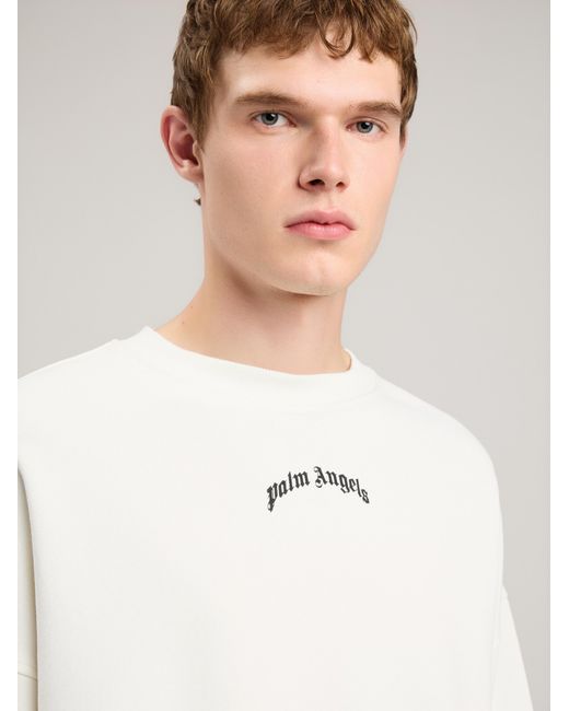Palm Angels White Back Curved Logo Loose Sweatshirt for men