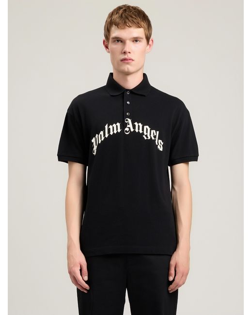 Palm Angels Black Curved Logo Polo Shirt for men