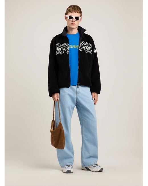 Palm Angels Blue Curved Logo Loose Jeans for men
