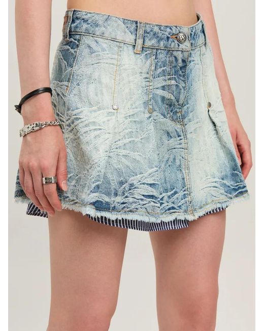 Palm Angels Blue Palms Jacq Pleated Dnm Skirt Medium