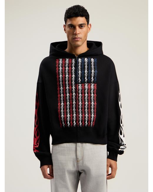 Palm Angels Black Flames Flag Zip Hoodie for men