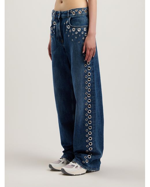 Palm Angels Blue Eyelets Straight Jeans