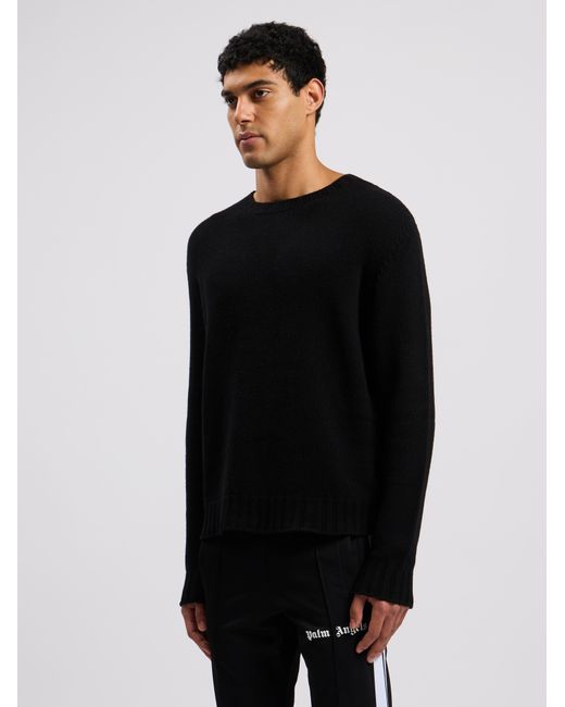 Palm Angels Black Curved Logo Sweater for men